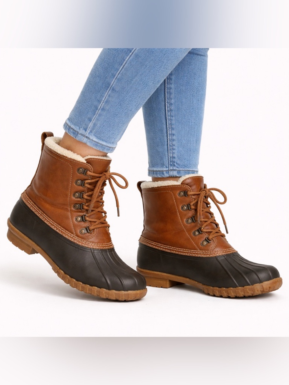 Women's Tan Waterproof Duck Boots with Faux Fur Lining